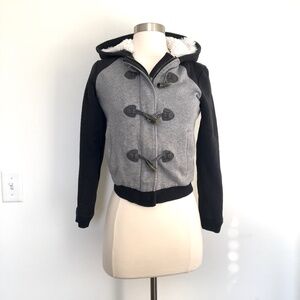 Splendid cropped zip up hoodie jacket faux shearling toggle